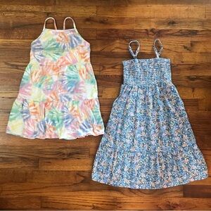 Girls Sundress Dresses 
Flower Floral & Swirling Stripe Sleeveless Spaghetti Str